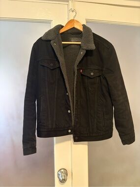 Levi's Black Sherpa-Lined Jacket with Gray Sherpa Collar